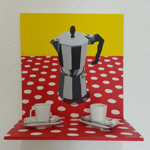 Still life, acrylique tasses et étagères sur toile 46x5 2016