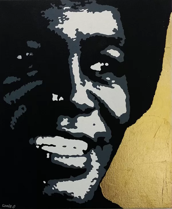 BJ. et feuille d'or. acrylique sur toile  46x55 cm / 2013