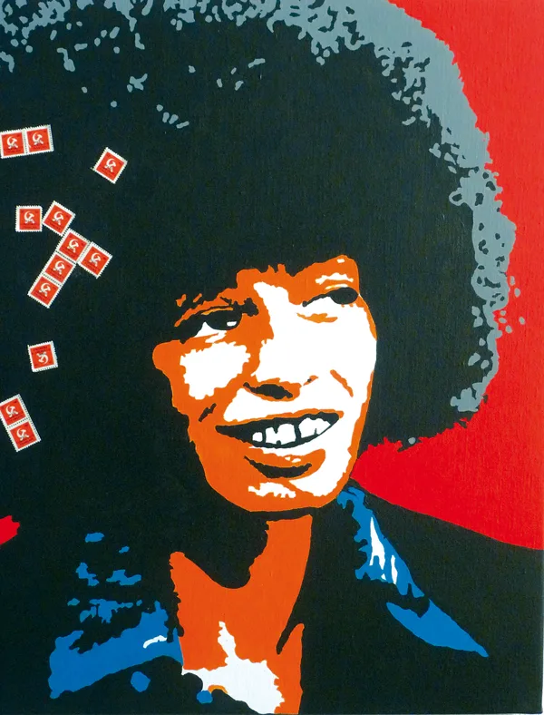 A.D. acrylique et timbres sur toile  46x55 cm / 2011